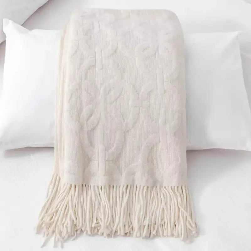 Vintage knit bed runner nordic style decorative Prix Bas