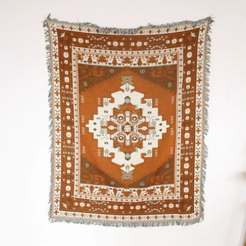 Bohemian landscape knit throw for sofa living room picnic Must-Have