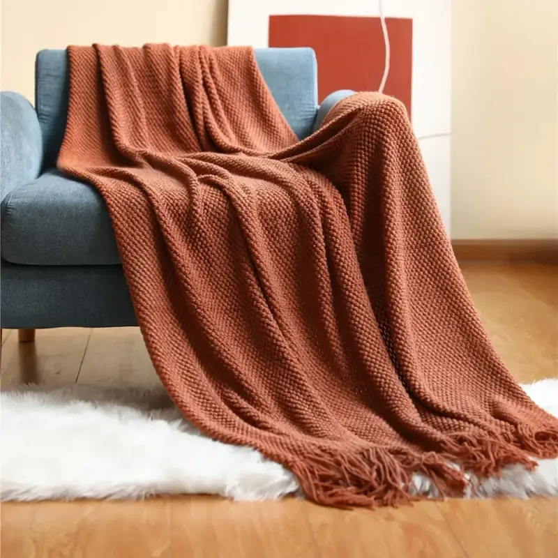 Cosy knitted throw blanket modern style for living room and bedroom Prix Bas