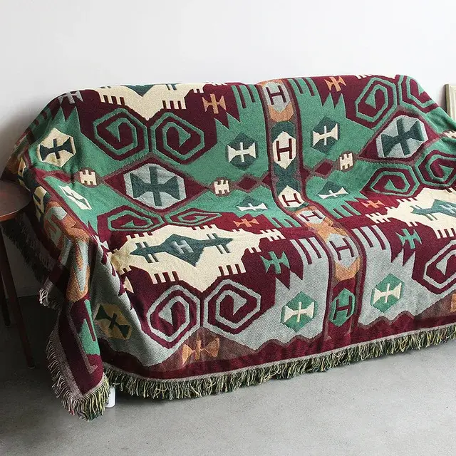 Solde Plaid bohème tricoté motif carte du monde salon