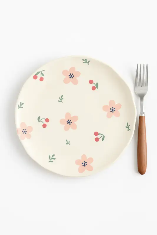 Korean style irregular floral ceramic cake plate Prix Cassé