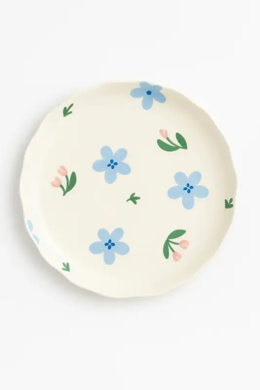 Retour Gratuit Korean style ceramic cake plate with irregular floral design