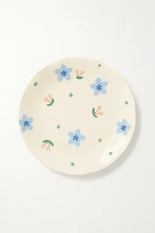 Handmade korean-style ceramic cake plate with floral pattern Offre Limitée