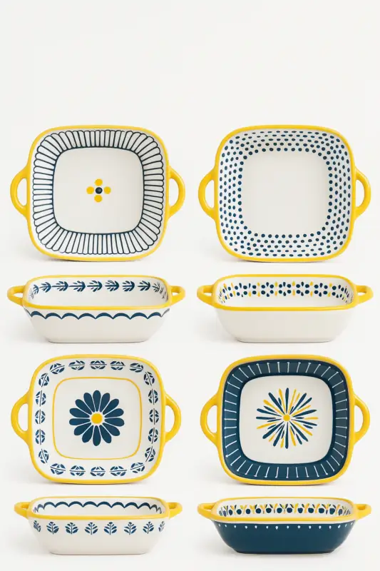 Set of 4 japanese-style ceramic plates with relief, 20 cm Must-Have