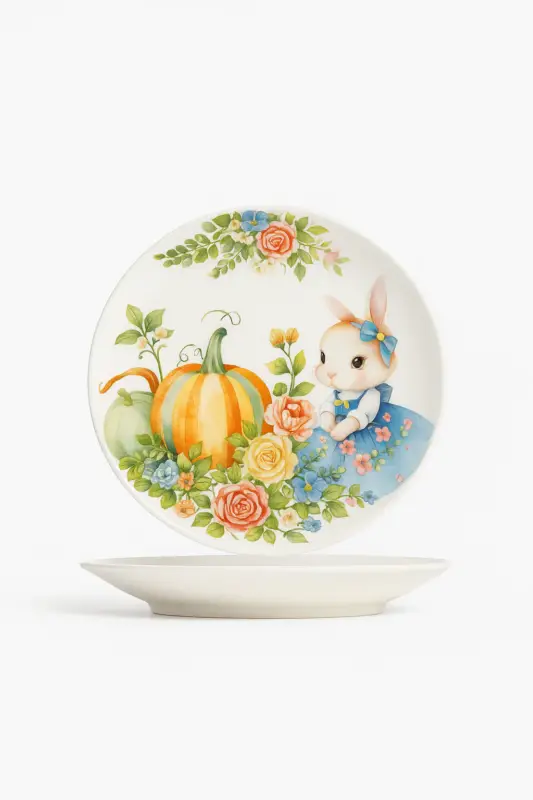 Bon Marché Ceramic plate with pumpkin and rabbit garden pattern