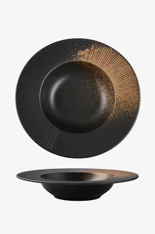 Super Prix Japanese straw hat style striped ceramic deep plate