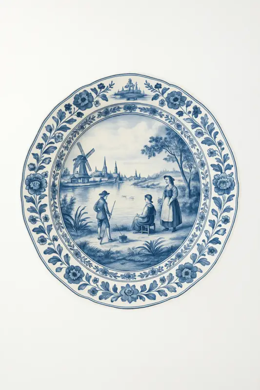 Paiement Sécurisé Vintage ceramic decorative plate with holland canal design