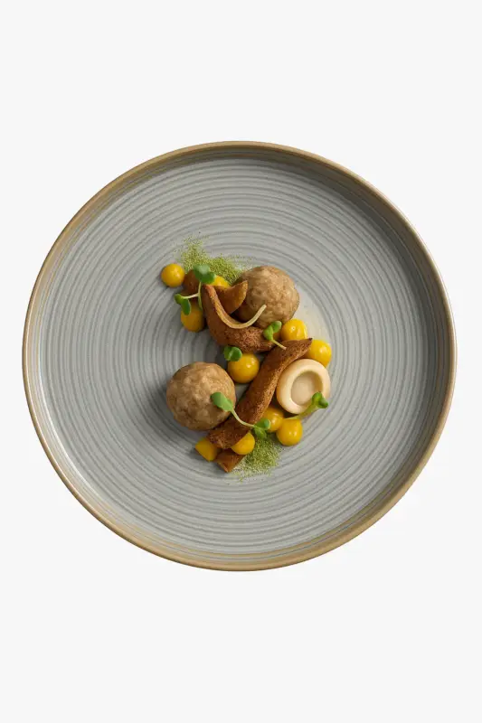 Quantité Limitée Vintage-style ceramic flat plates with restaurant motifs