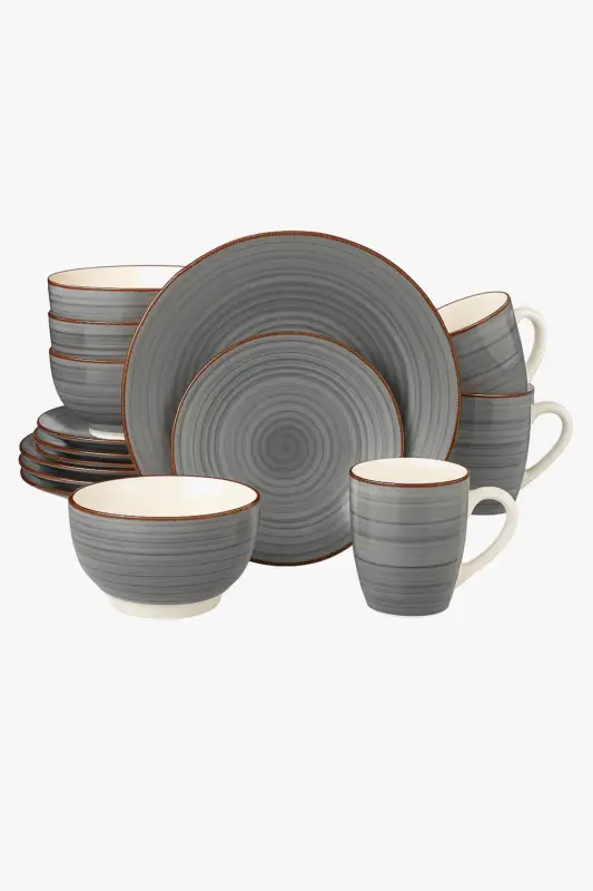Vintage striped porcelain dinner set 16 pieces Prix Promo