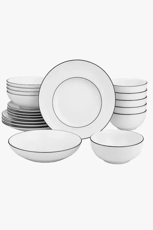 24 piece ceramic dinnerware set with elegant rim Certifié