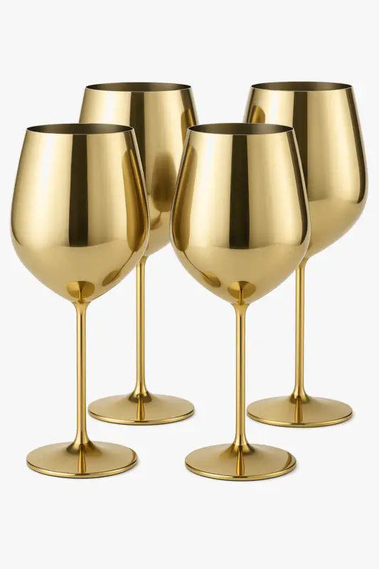 Bon Plan Set of 4 hammered design stainless steel cocktail glasses