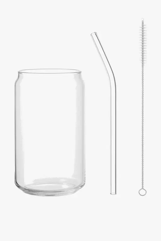 Tasse verre canette couvercle bambou paille borosilicate Livraison Express
