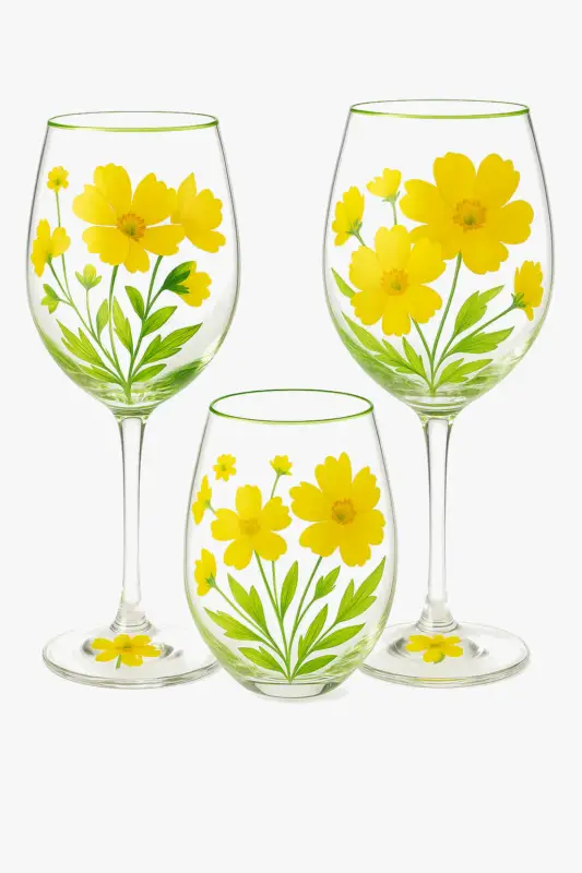 Tall floral patterned wine glasses set of three Paiement Sécurisé