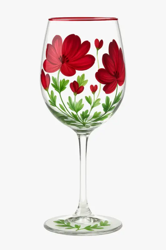 Tall wine glasses with hand-drawn floral motifs set of three Top Vente