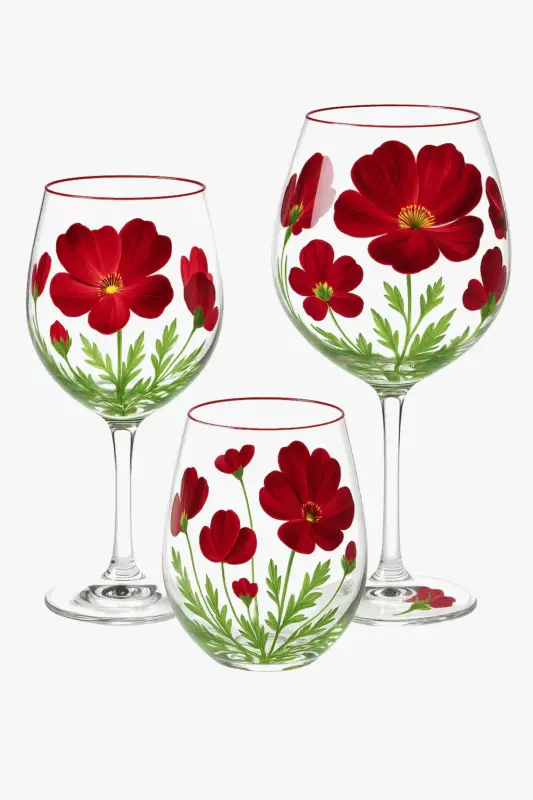 Nouveauté Tall floral patterned wine glasses set of three
