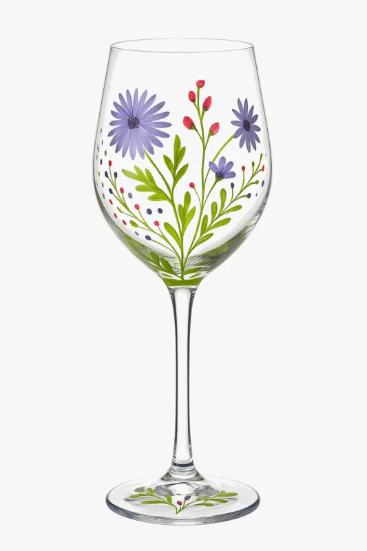 Hand-painted crystal wine glass with floral design Nouveauté