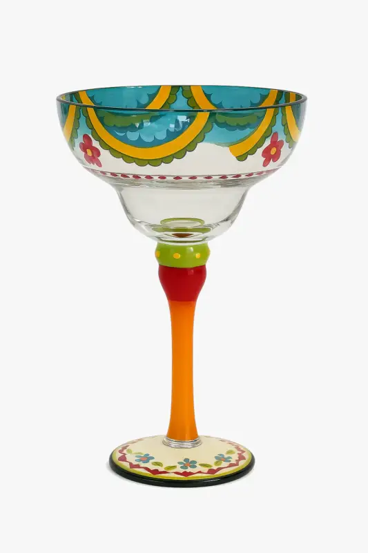 Hand-painted margarita cocktail glass with creative flamingo and re... Solde