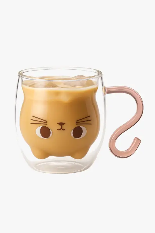Cute double wall glass cat mug 250 ml Dernier Modèle
