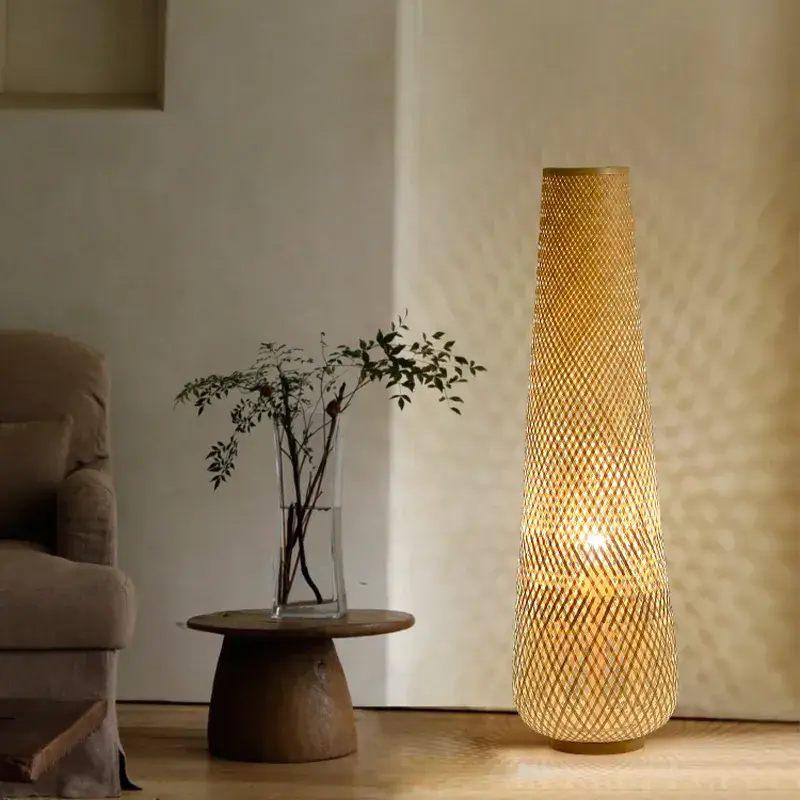 Prix Cassé Retro woven rattan and bamboo floor lamp