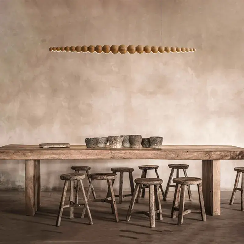 Wooden pendant light modern table long linear led kitchen island la… Acheter En Ligne