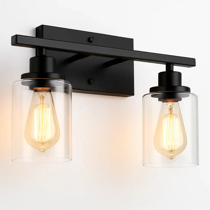 Matte black metal and glass wall light for bathroom, kitchen, porch Vente Flash