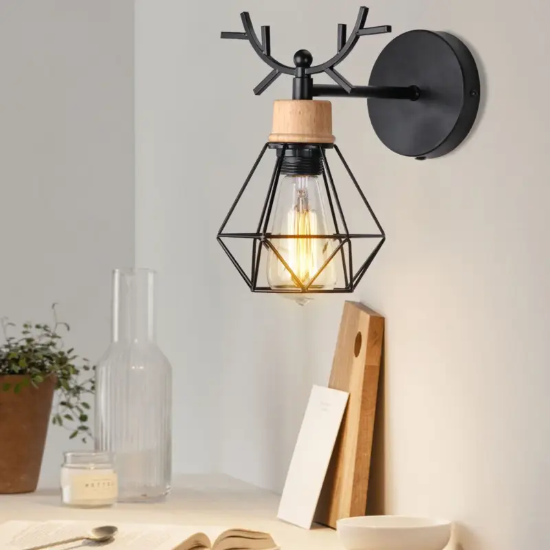 Wood and wrought iron lampshade Vente Directe
