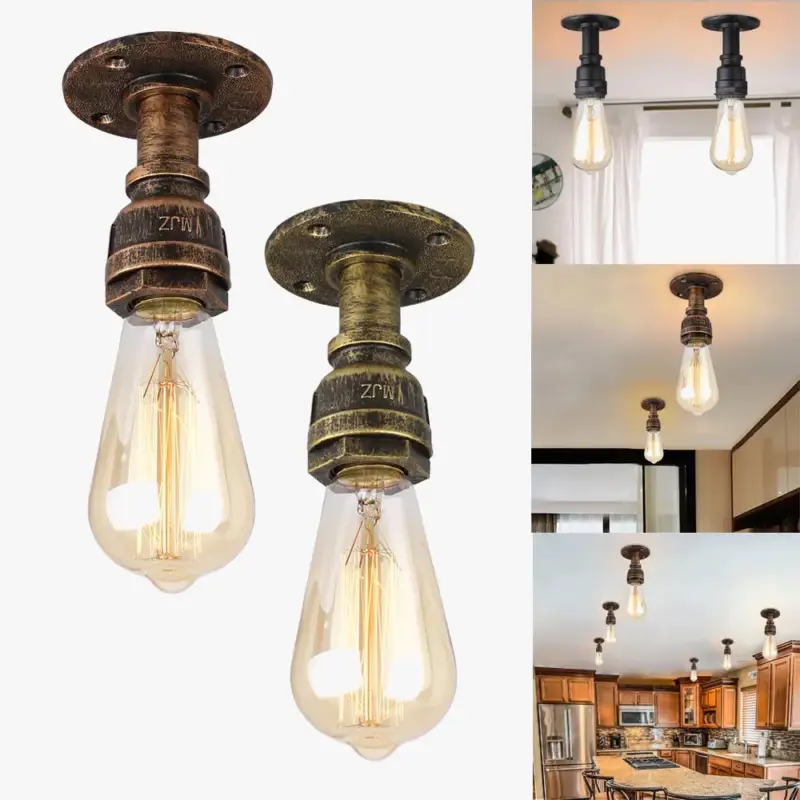 Retour Gratuit Retro industrial iron pipe ceiling light, vintage e27 surface mount...