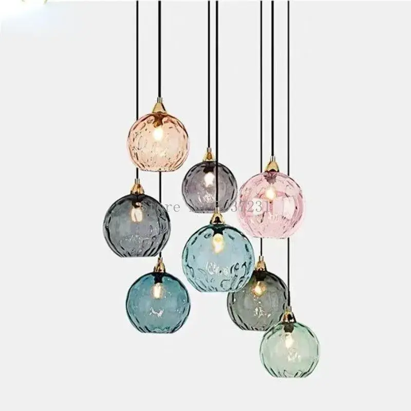 Achetez Aujourd'hui Nordic coloured glass globe pendant light water grain modern restau...