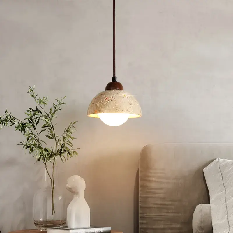 Yellow travertine japanese wabi-sabi pendant light retro design Prix Cassé