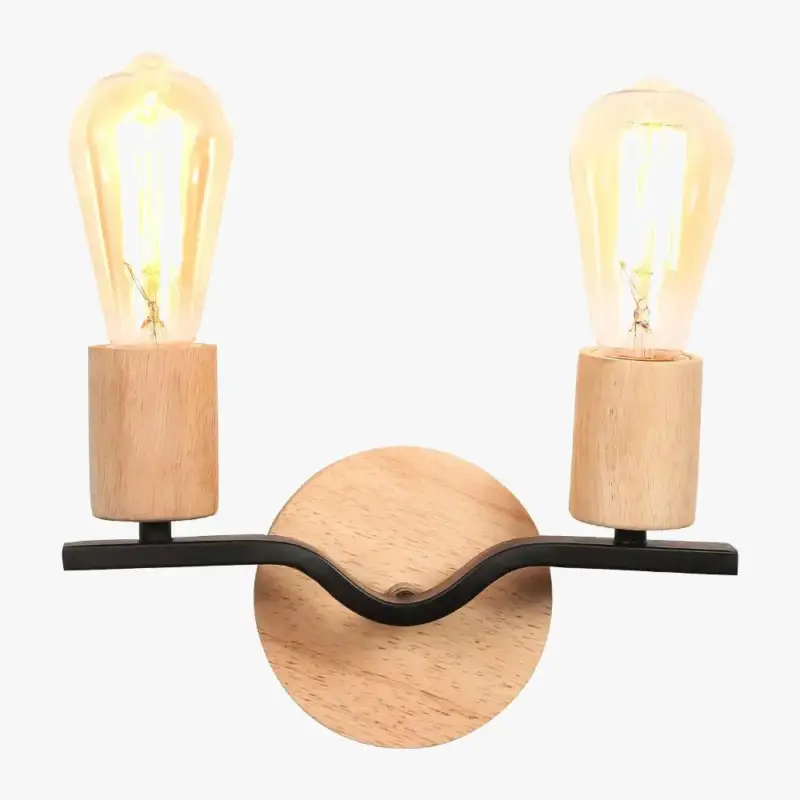 Two-head wall light in wood and iron loft style Offre Du Jour