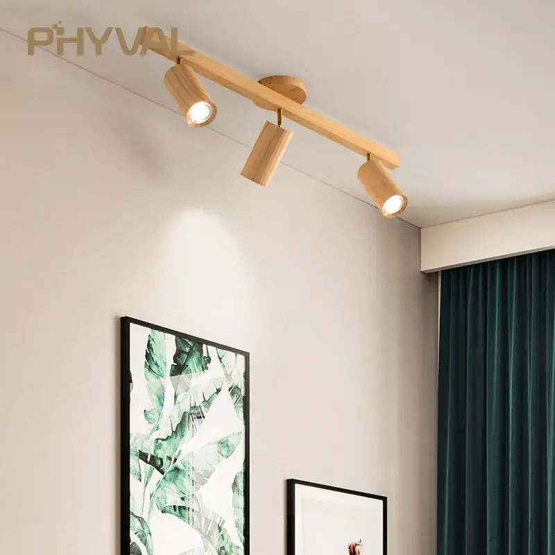 Meilleur Prix Nordic led track spotlights wooden ceiling light for living room, w...