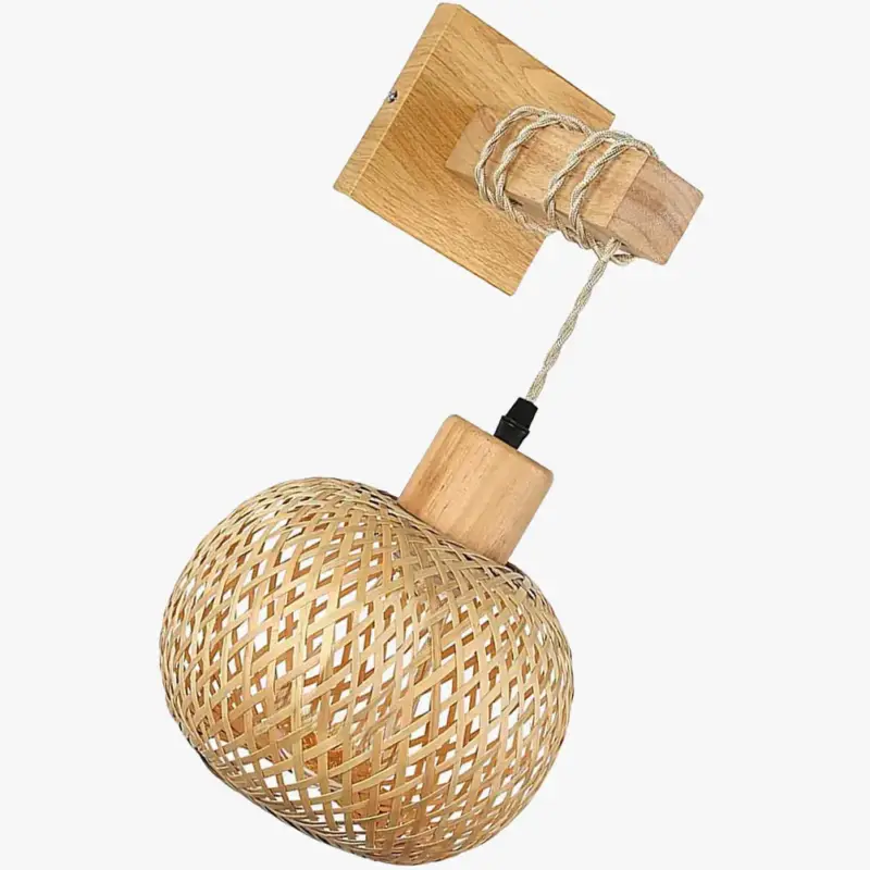 Wicker wall light bamboo rattan wooden lantern farmhouse bathroom s... Solde