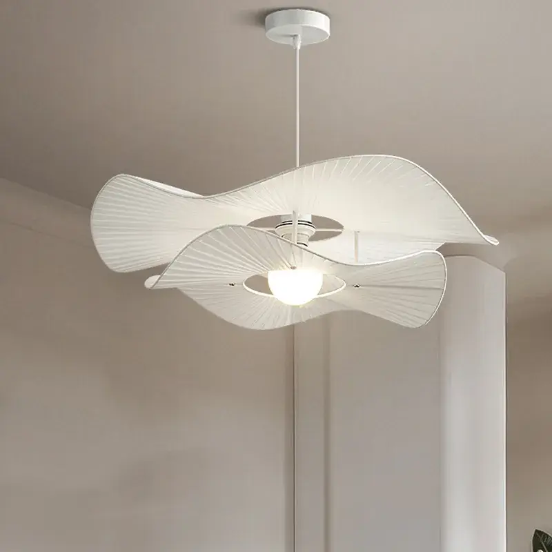 Meilleur Prix Nordic hat pendant light e27 white fabric hanging lamp for living r...