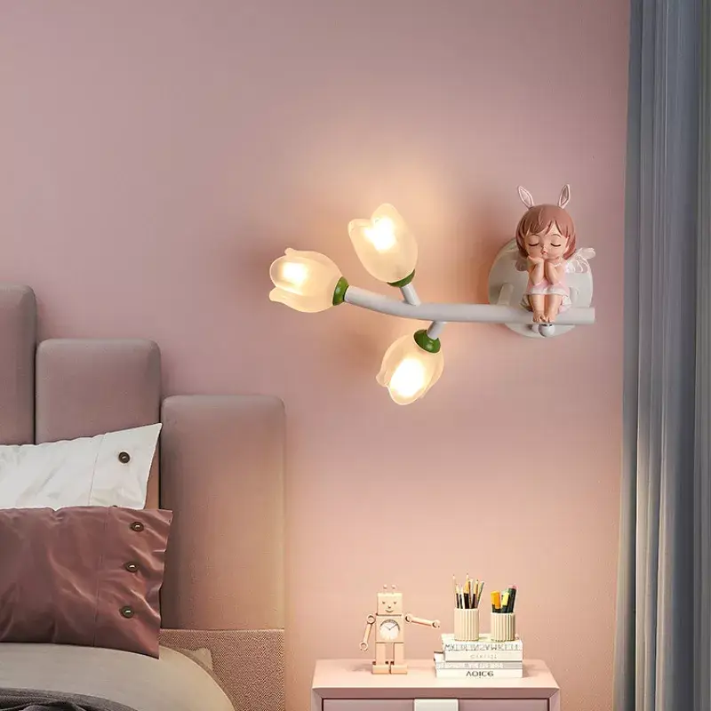 Acheter En Ligne Girl rabbit flower led wall light with g4 socket