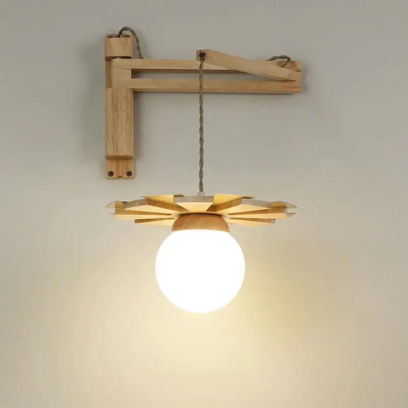 Prix Choc Nordic wooden hanging wall lamp with swing arm led for bedside, liv...