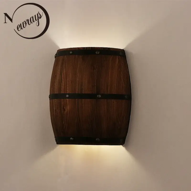 Pas Cher Retro wooden barrel wall light fixtures