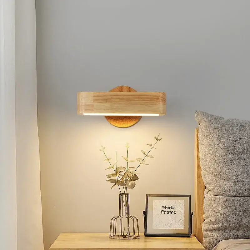 Paiement Sécurisé Modern wooden circular wall light for bedroom, living room, childre...
