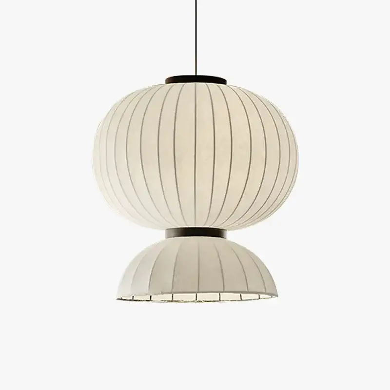 Japanese style oval fabric chandelier with silk-effect design Certifié