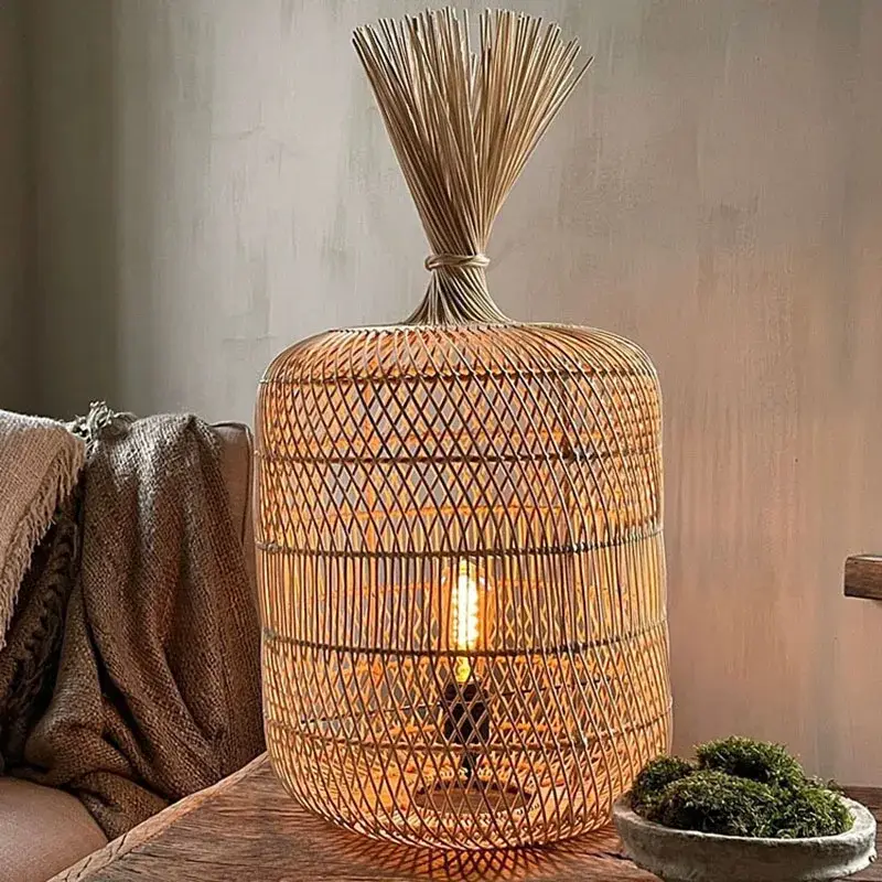 Simple nostalgic vintage style rattan floor lamp Nouvelle Collection