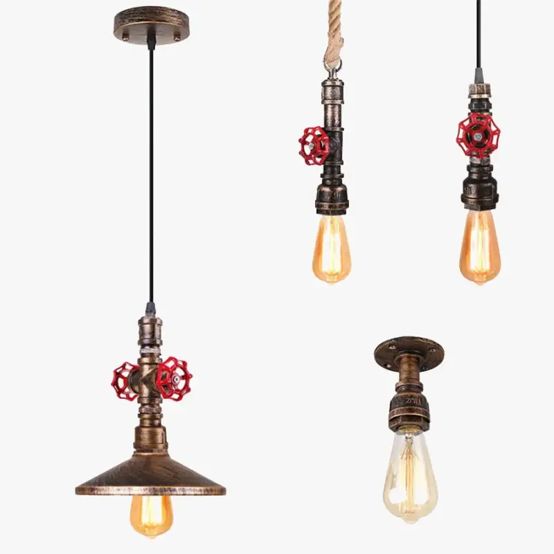 Loft steampunk vintage metal water pipe pendant light Prix Promo