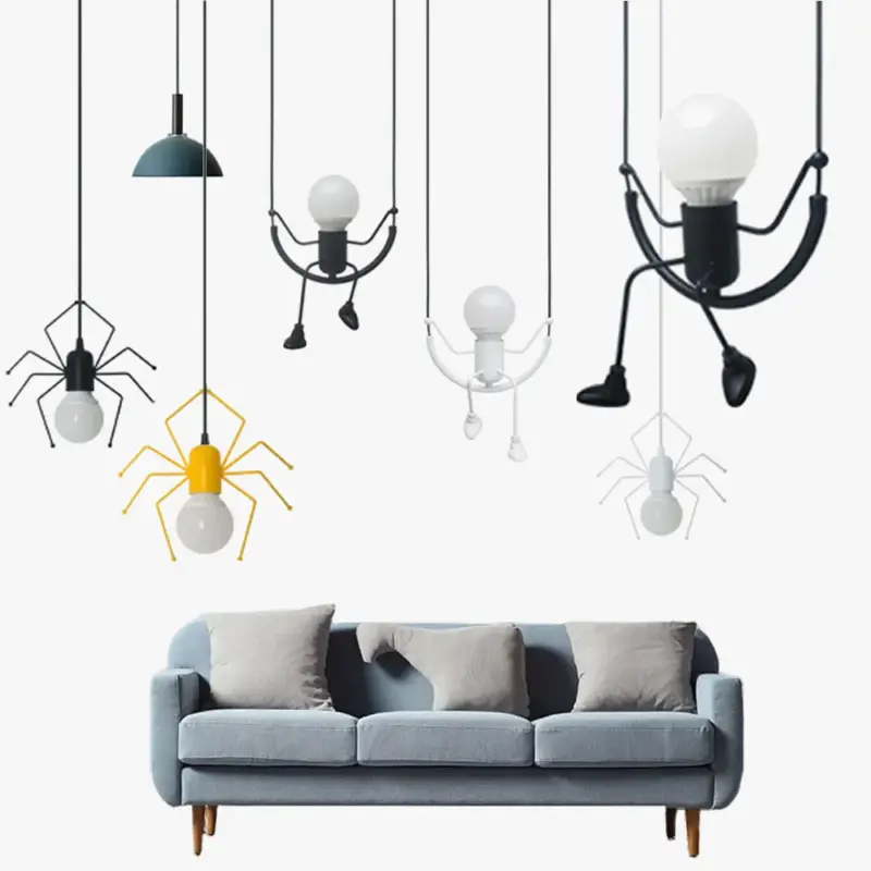 Retro nordic iron man spider pendant lamp led for loft, children... Promotion Saisonnière