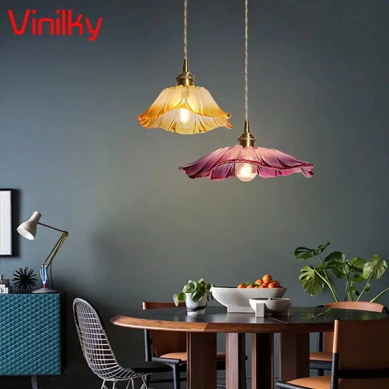 Minimalist nordic pendant light japanese style brass glass flower lamp Offre Spéciale