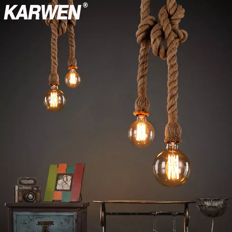 Commander Vite Vintage hemp rope pendant light base e27 1m 1.5m 2m 2.5m 3m 85-265v...