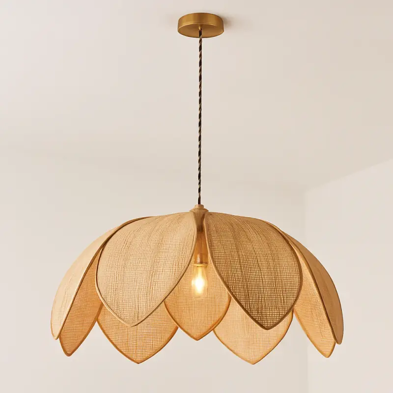 Natural rattan petal pendant light, chinese style Livraison Express