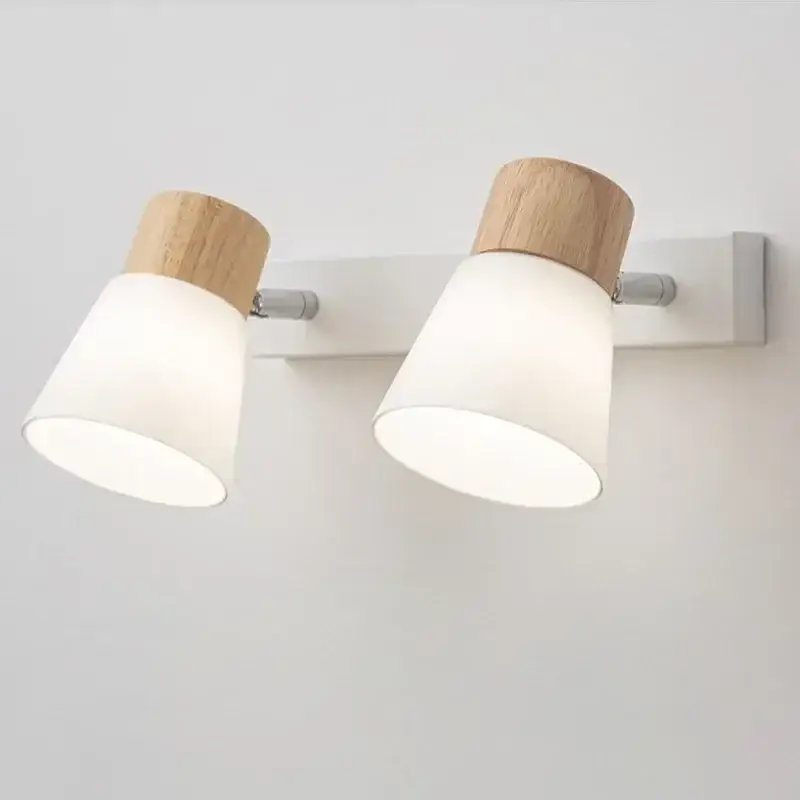 Jusqu'à Épuisement Des Stocks Nordic wooden led double head glass wall light for bedroom, living ...