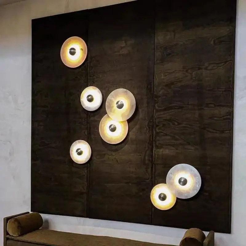 Nouvelle Collection Round gold metal natural marble led wall light