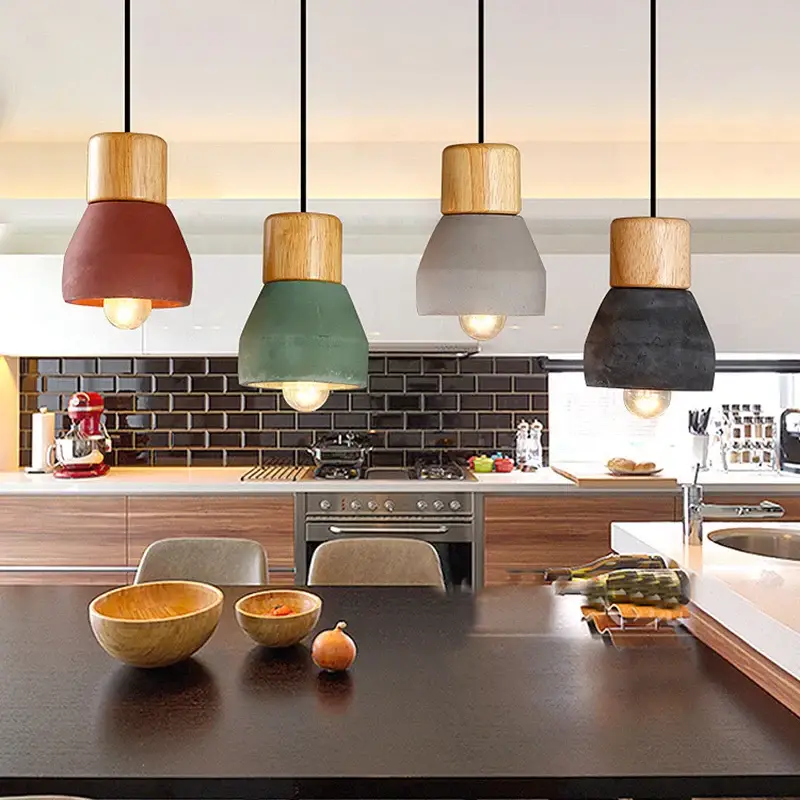 Offre Limitée 4 colour nordic loft style e27 wood and cement pendant light for li...