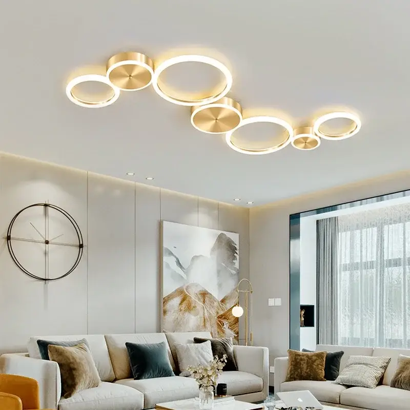 Modern led ceiling chandelier gold ring aluminium for living room, ... Remise
