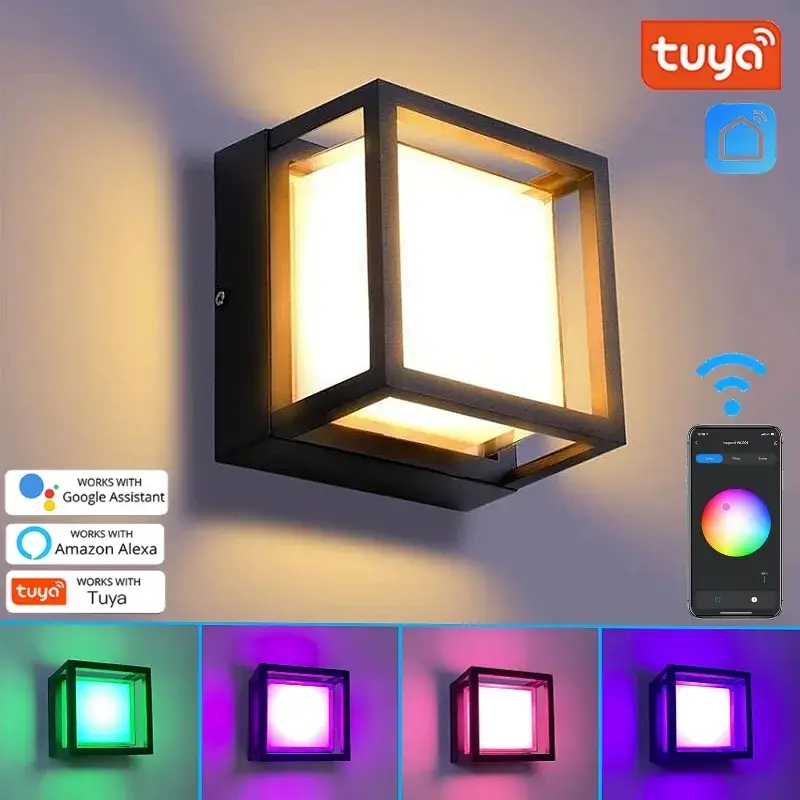 Tuya wifi smart outdoor led wall light 10w cube rgb dimmable waterp… Vente Directe