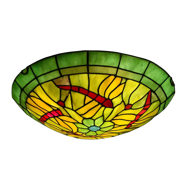 Ultra-thin round ceiling light tiffany stained glass style for bedr... Authentique
